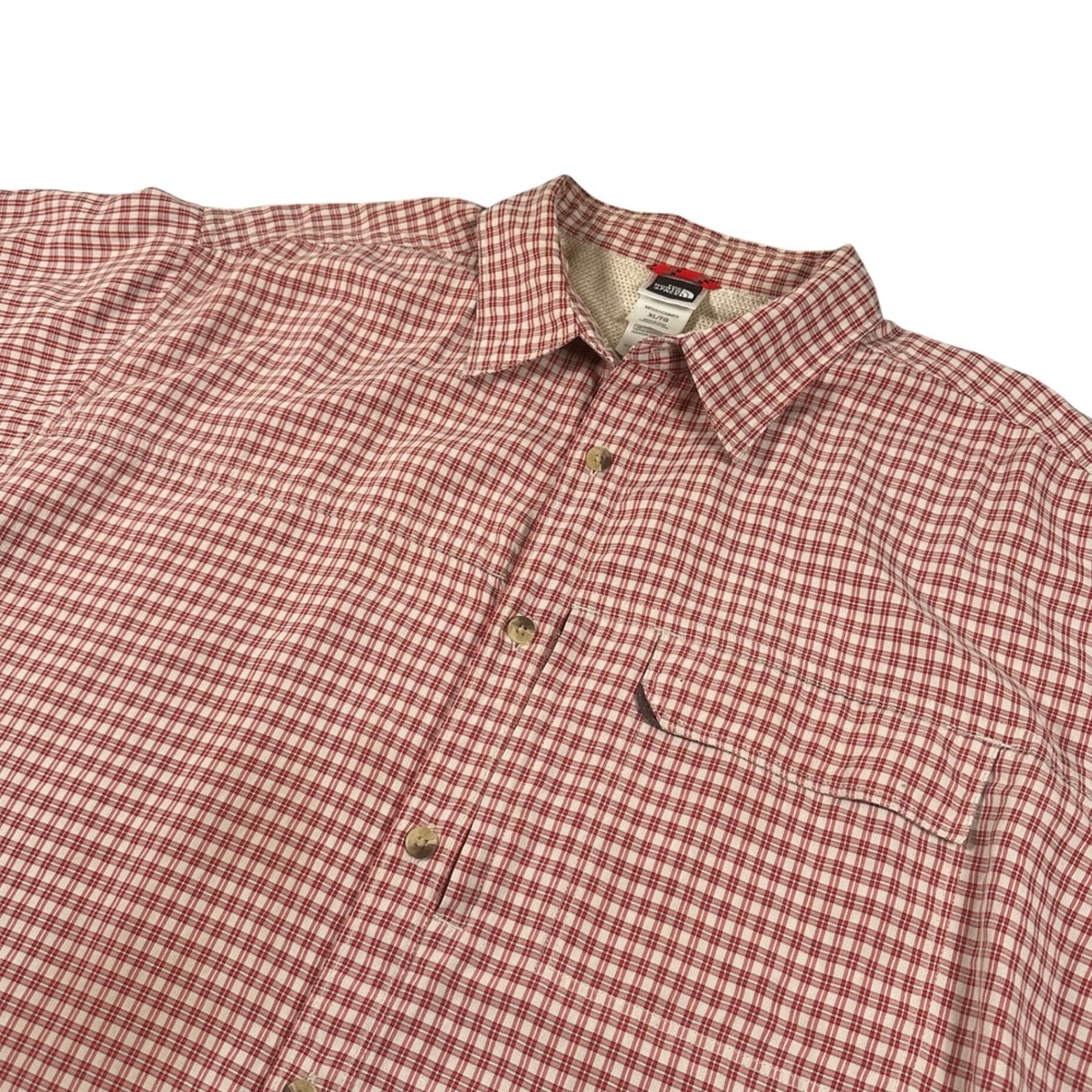 The North Face Men's XL‎ Red White Plaid Checkered Short Sleeve Button Shirt